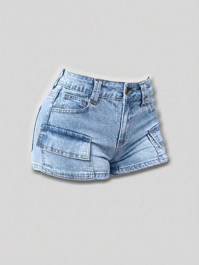 light wash denim cargo style short shorts
