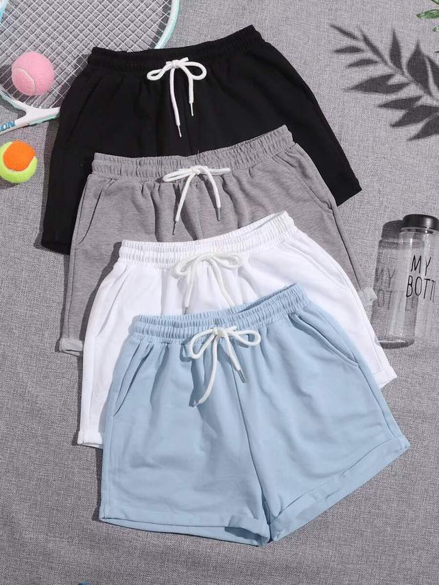 light blue casual drawstring waist cotton sports shorts