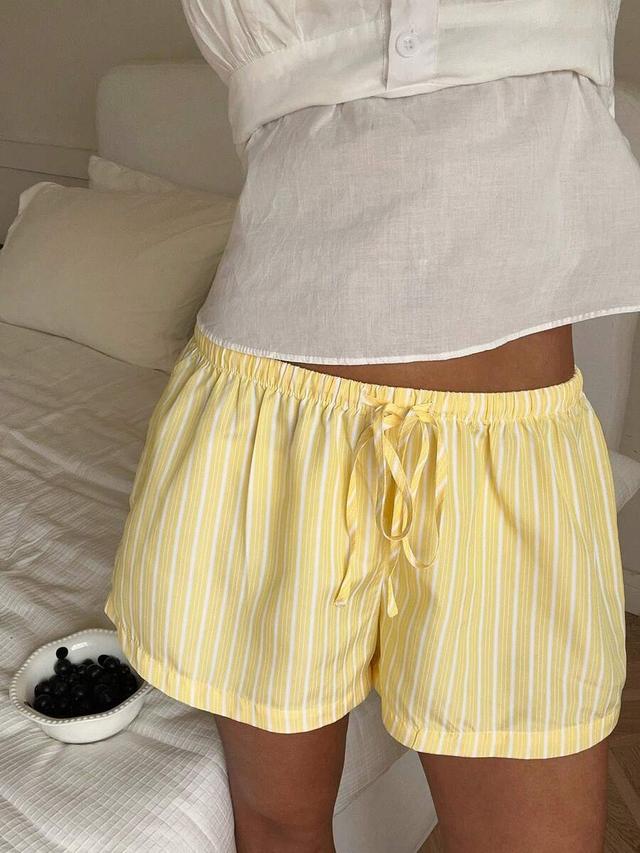pastel yellow striped cotton lounge shorts