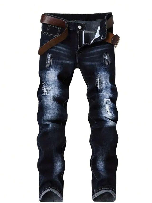 men's fashionable minimalist distressed vintage denim jeans