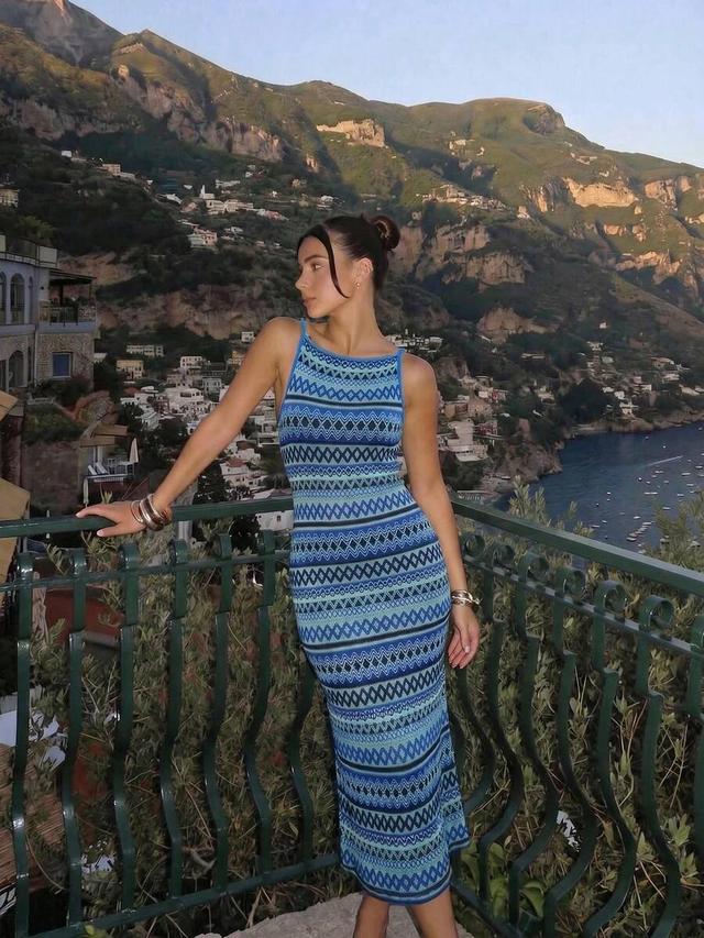 skyraze women's sleeveless geometric color block knit dress