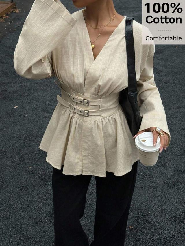 siren gaze waist-cinching double-breasted apricot blouse