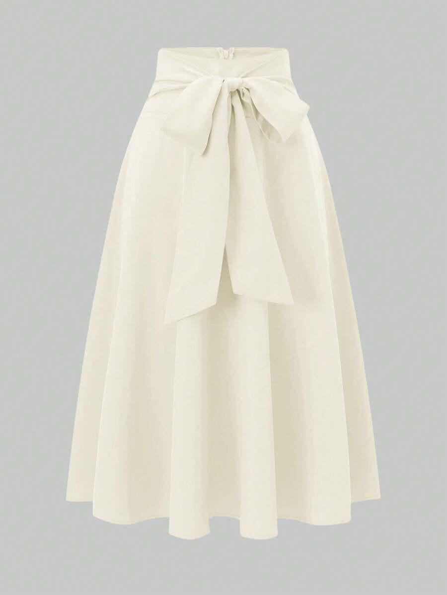 solid color bow decor elegant mini skirt