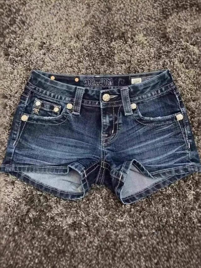 retro embroidered denim shorts with cross detailing