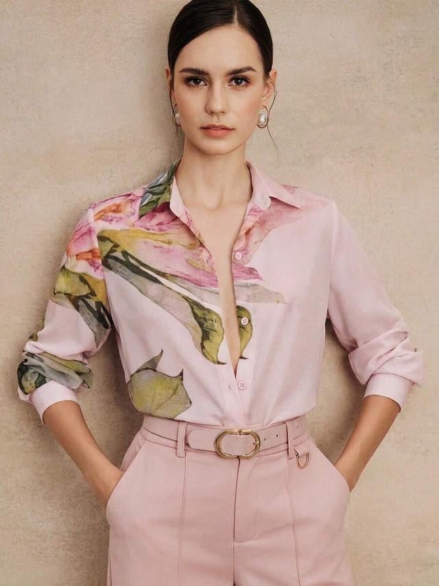 elegant floral print chiffon long sleeve blouse