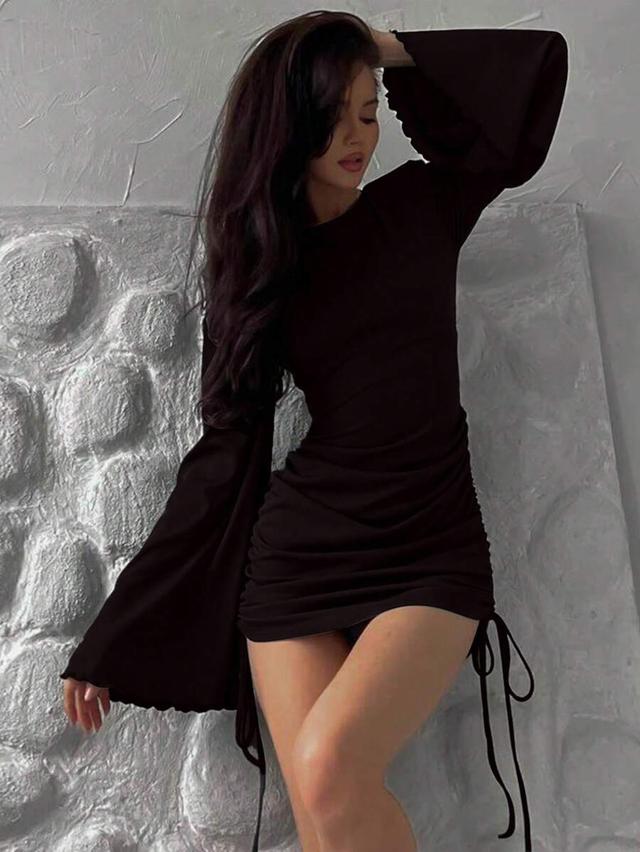 black bell sleeve bodycon mini dress