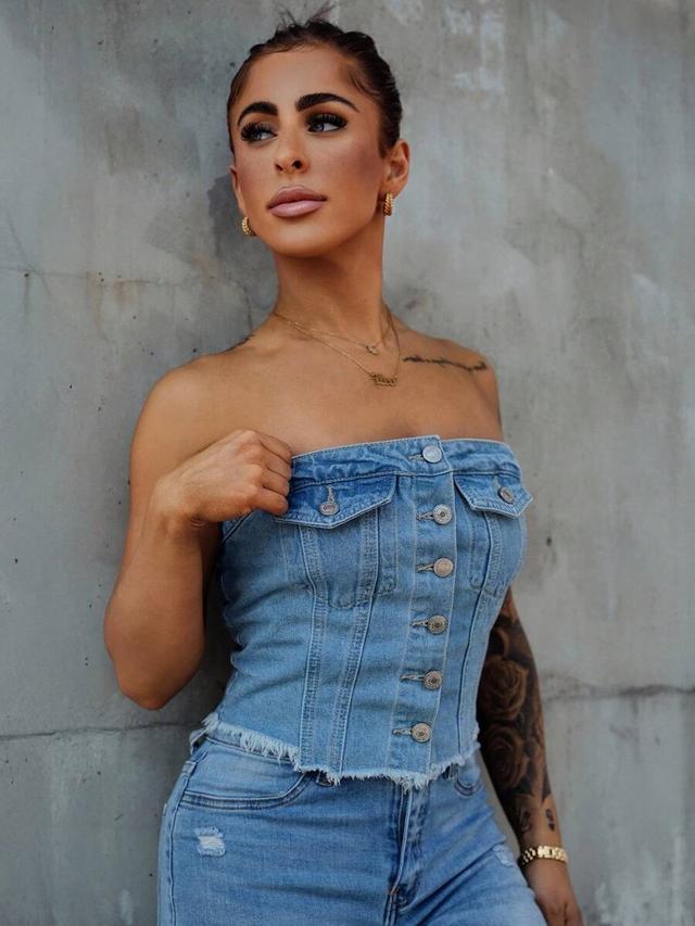raw hem button front tube denim top