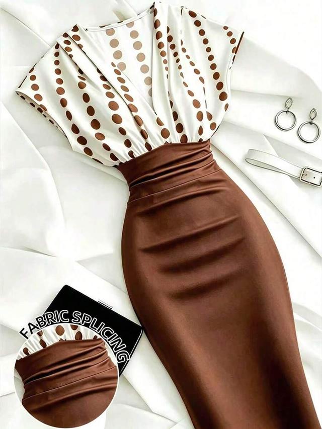 polka dot bodice brown pencil dress