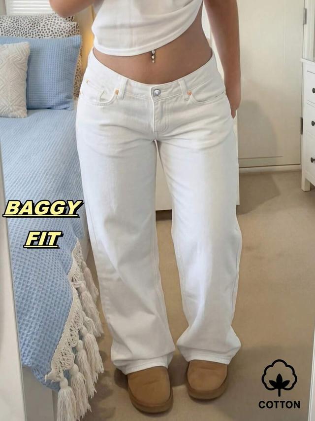 white low rise wide leg denim jeans