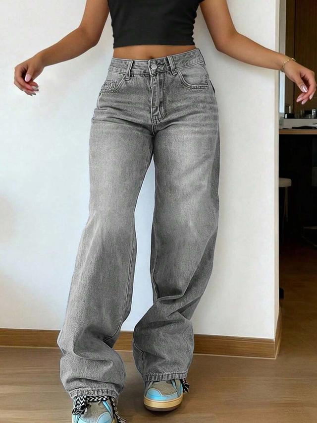 grey washed denim wide leg jeans