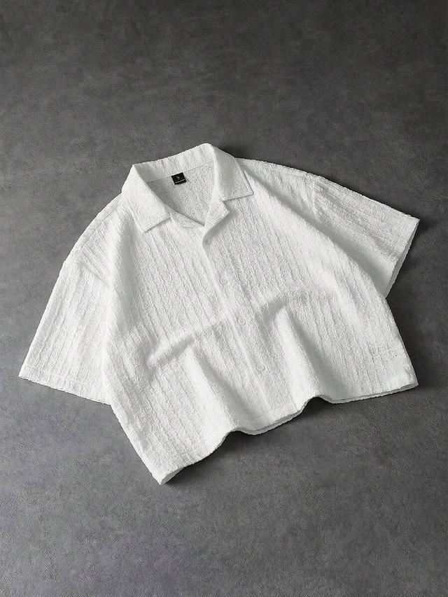 white textured crinkle camp collar boxy summer shirt