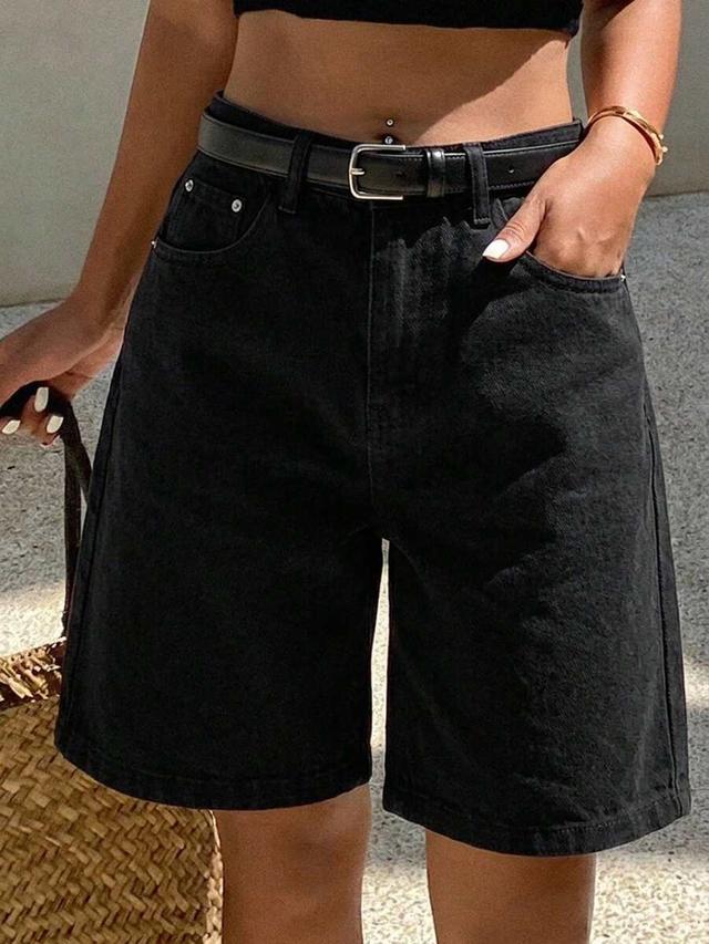 loose fit black denim casual shorts