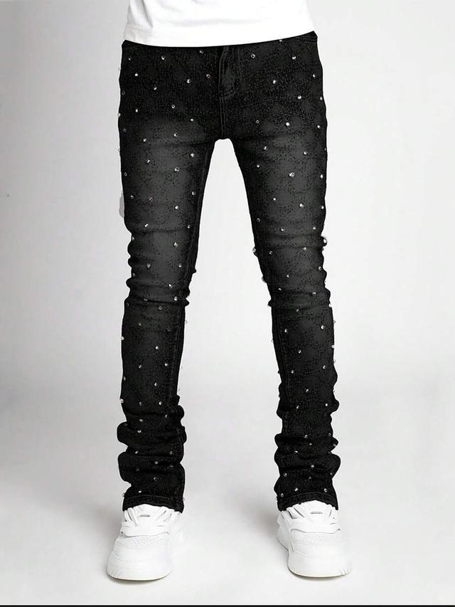 men's black slim fit jeans with rhinestone embellishment