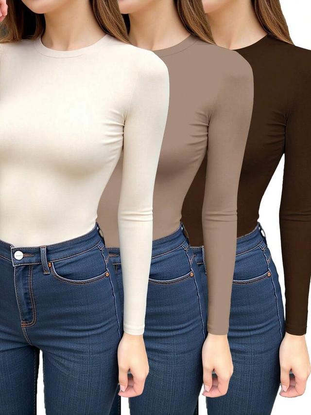 dark brown casual long sleeve fitted crew neck t-shirt