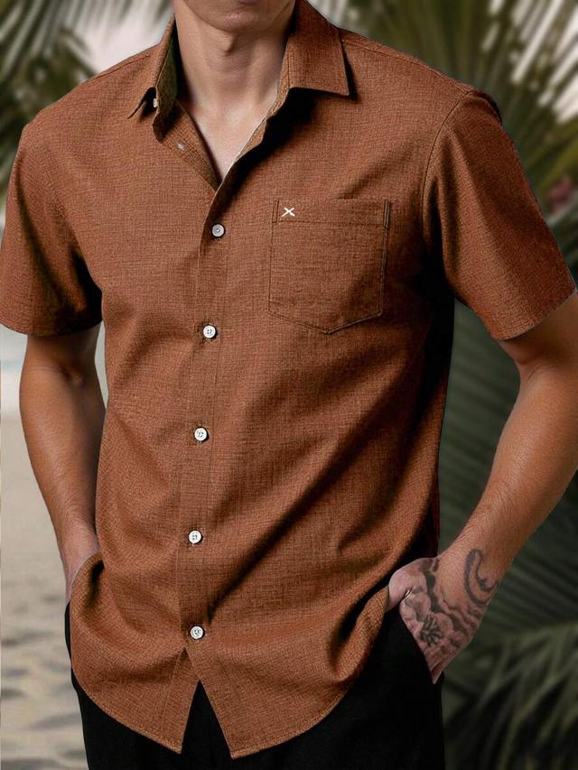 rust brown short sleeve casual button down shirt