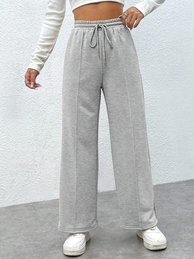 grey drawstring waist wide leg sweatpants