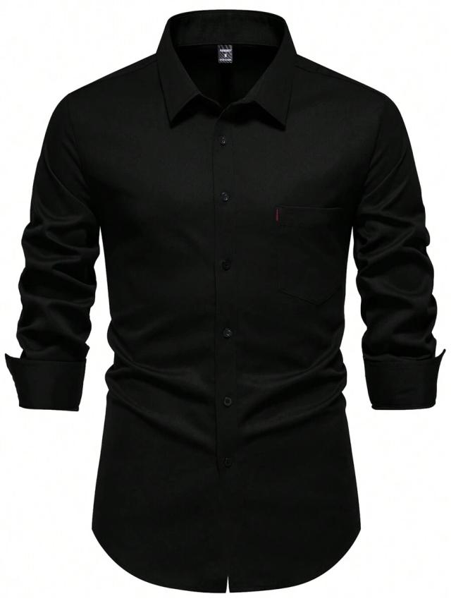 calvornis men black long sleeve formal shirt