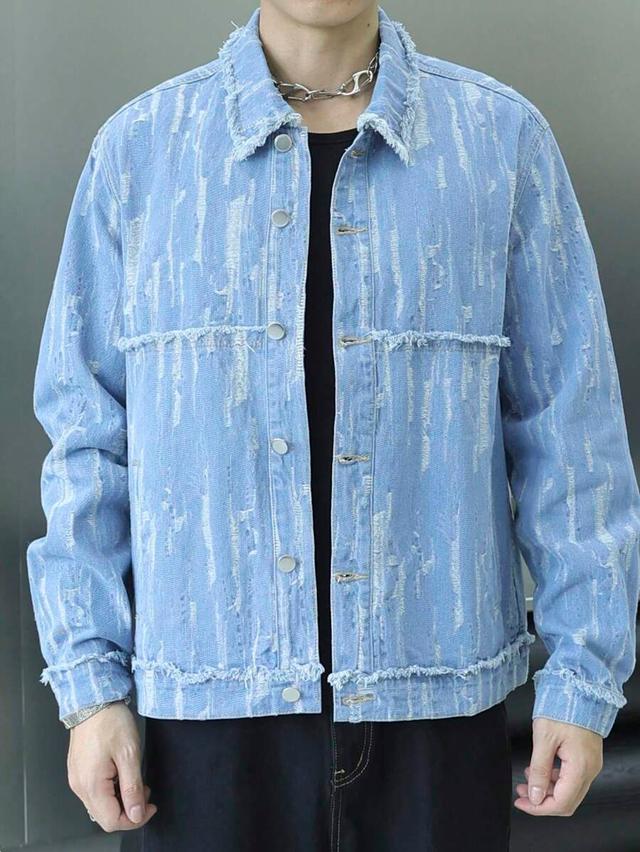 light blue frayed denim button detail jacket