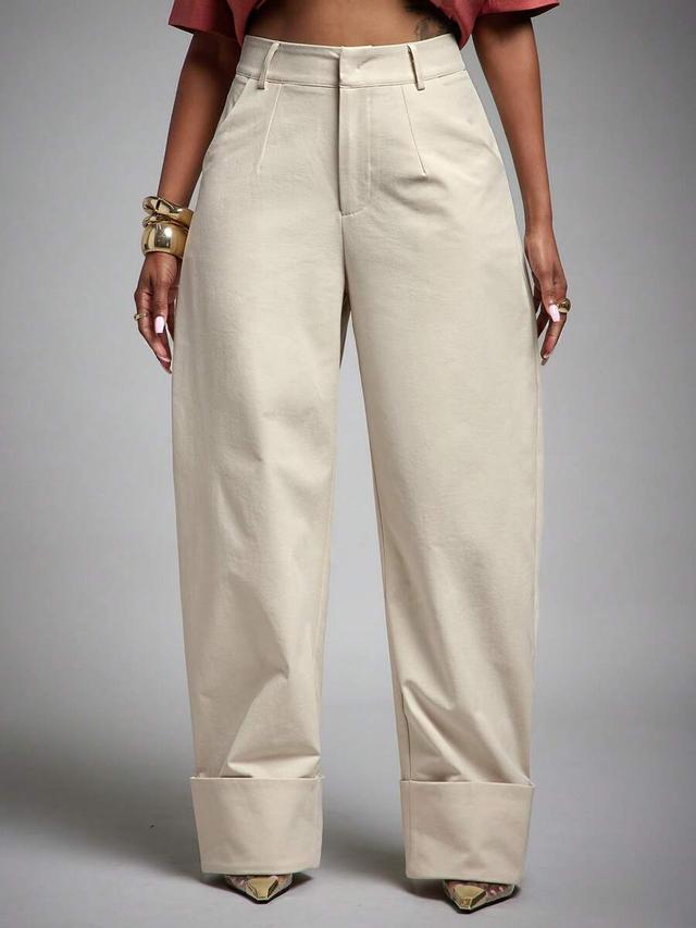 vixey high waist fold over cuffed hem barrel trousers