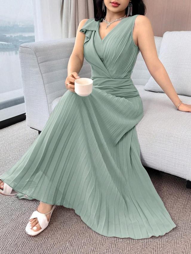feyla women's elegant solid color ruffle hem dress