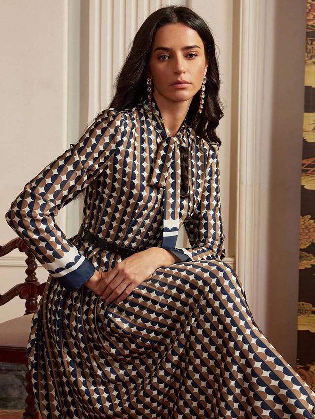 vintage retro polka dot print tie neck pleated dress