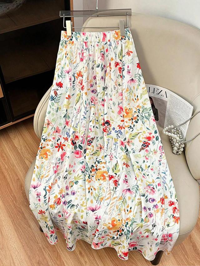 floral ditsy print a-line elastic waist skirt