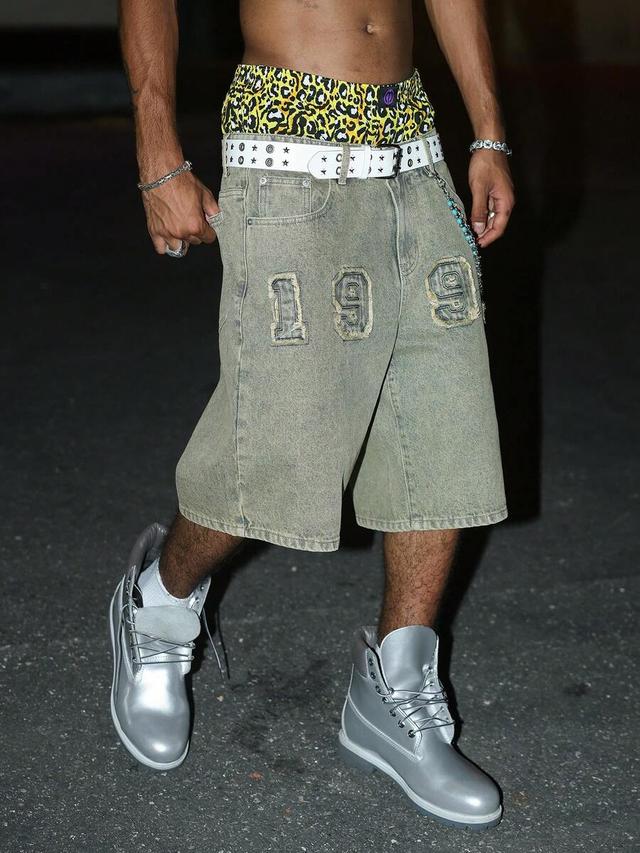 light wash 1997 embroidered denim shorts