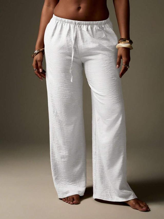 white linen feel wide leg drawstring lounge pants