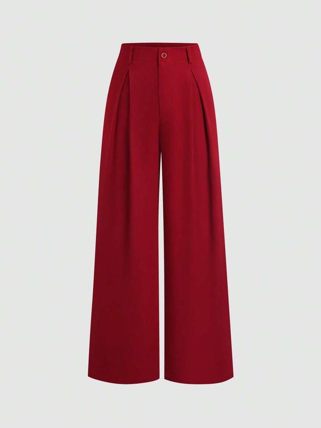 women's vintage elegant red jacquard pleated wide leg pants