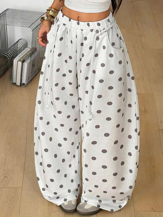 polka dot loose fit casual trousers