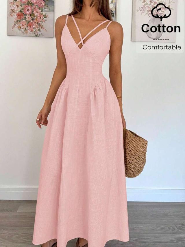 solid baby pink crossover ruffle a-line dress