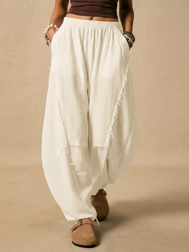 white cotton bohemian style curved knife design pants