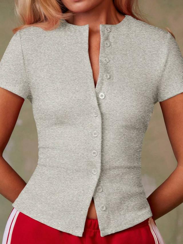 women's casual gray summer everyday short-sleeved top