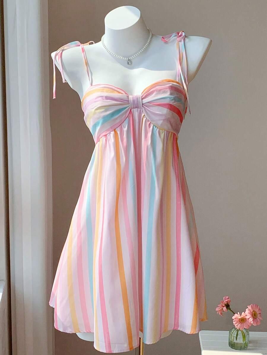 comfortcana summer bohemian colorful striped backless mini dress