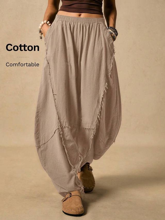 casual camel woven cotton barrel leg pants