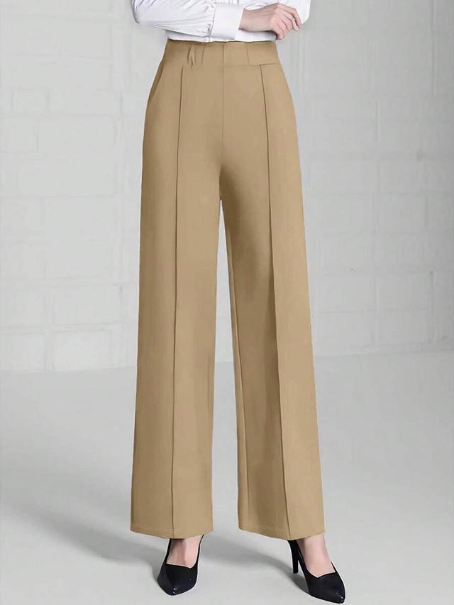 high-waisted straight-leg beige casual trousers