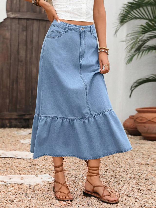 breezaya women's summer vacation denim midi skirt