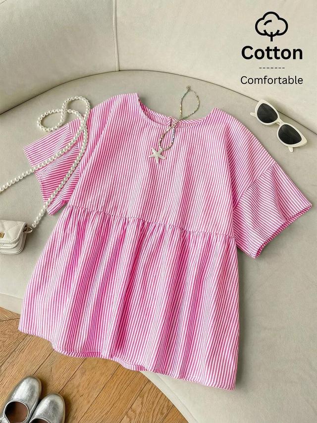 pink striped woven peplum summer top