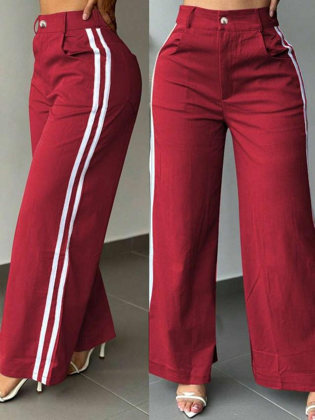 women's vintage red wide leg pants with white side stripe