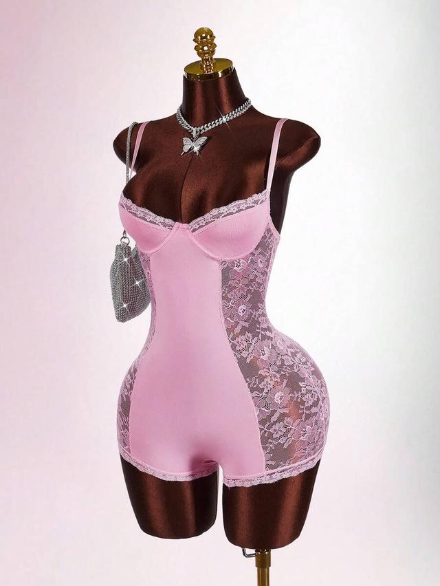 pink lace panelled bodysuit