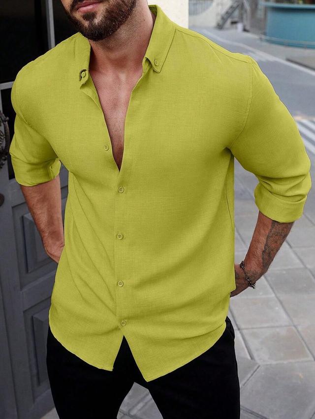 lime green long sleeve button down linen shirt