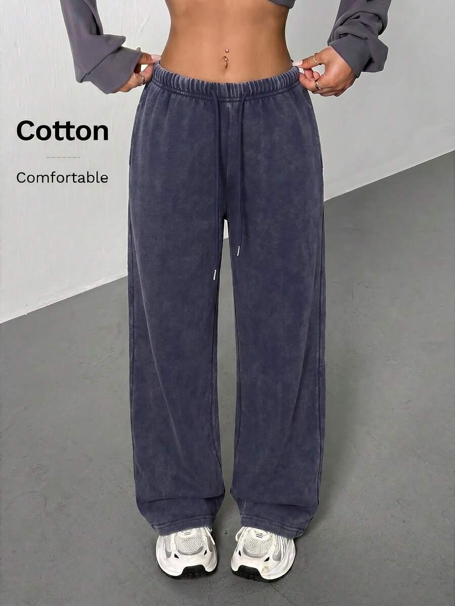 washed charcoal low-waist straight leg sweatpants