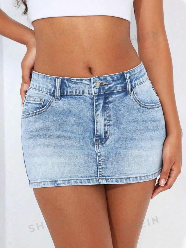 light wash denim mini skirt