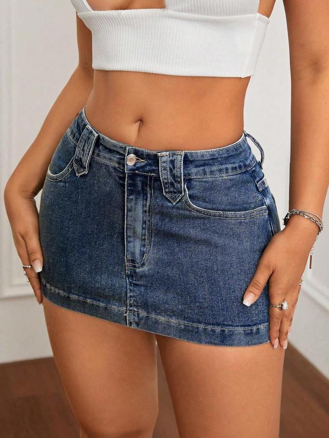 classic blue denim mini skirt