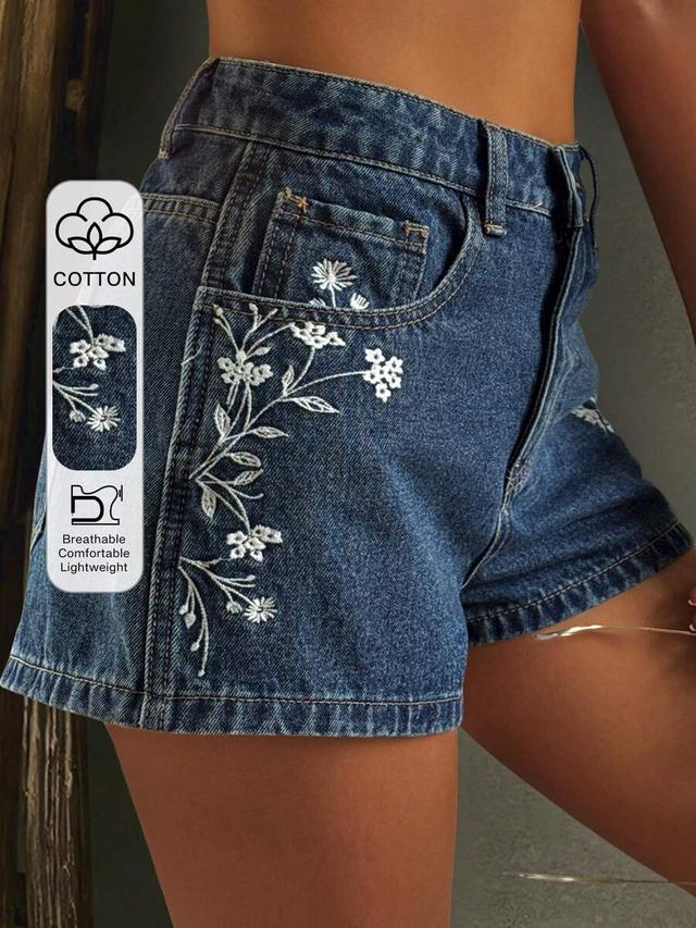 embroidered denim shorts with floral detail