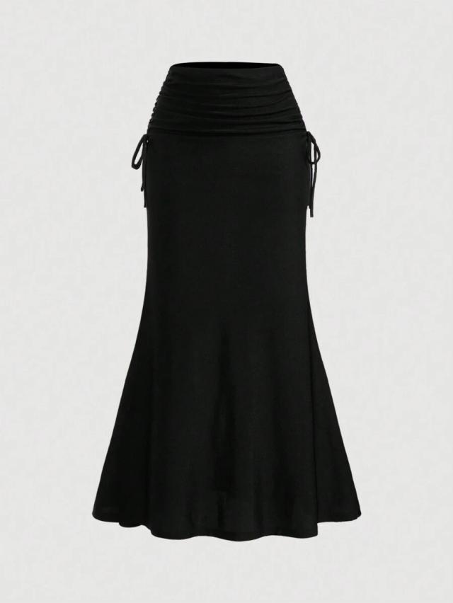 high waisted black drawstring mermaid skirt