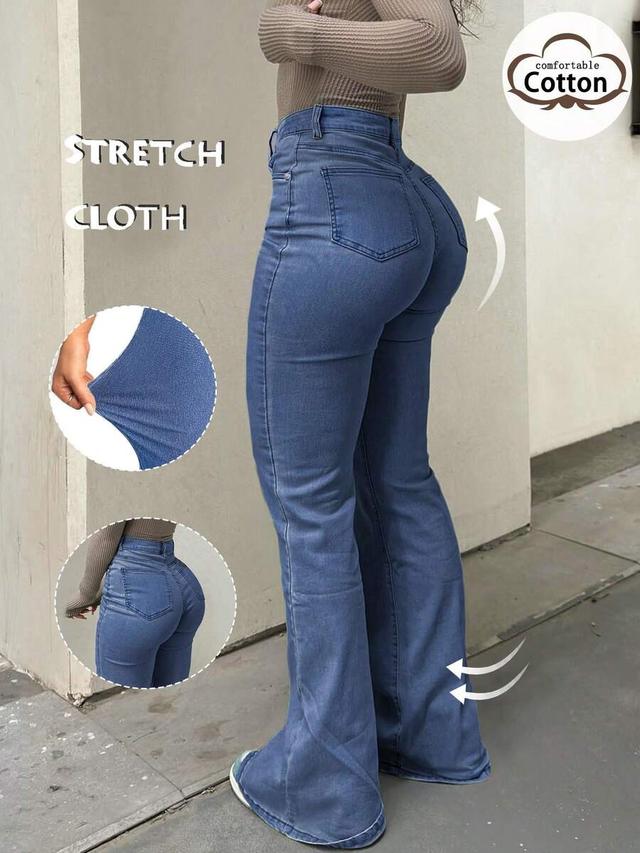 high waisted flared blue denim jeans