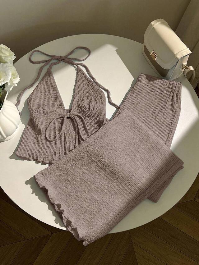 textured pleated halter top