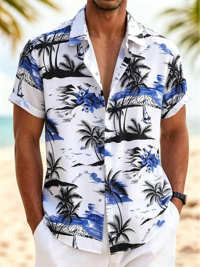 men's palm tree print short sleeve hawaiian shirt