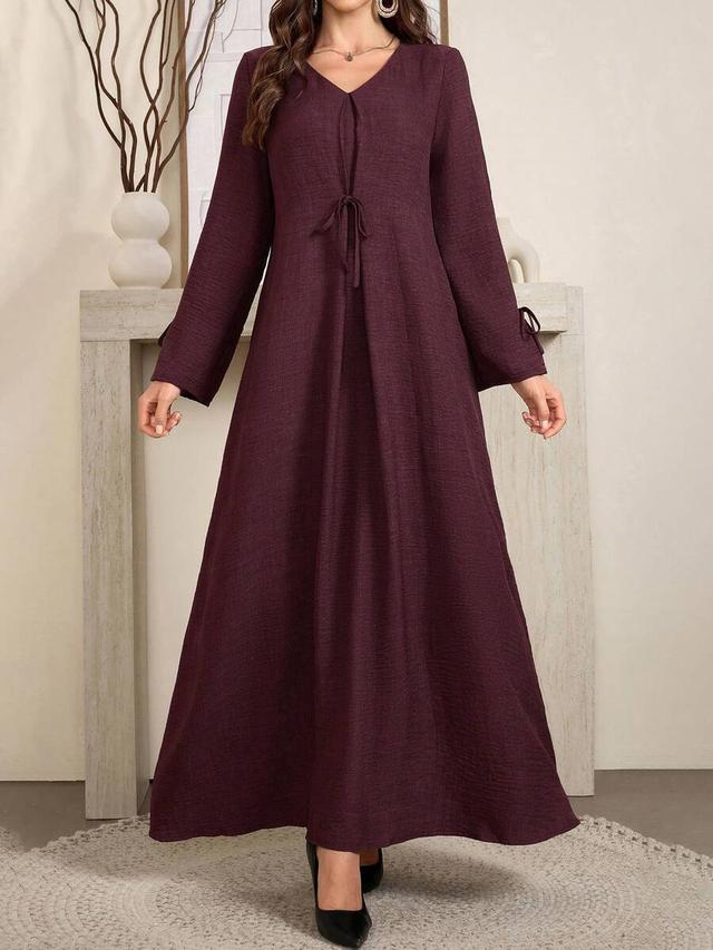 elegant loose bow-tie bamboo-knot linen maxi dress